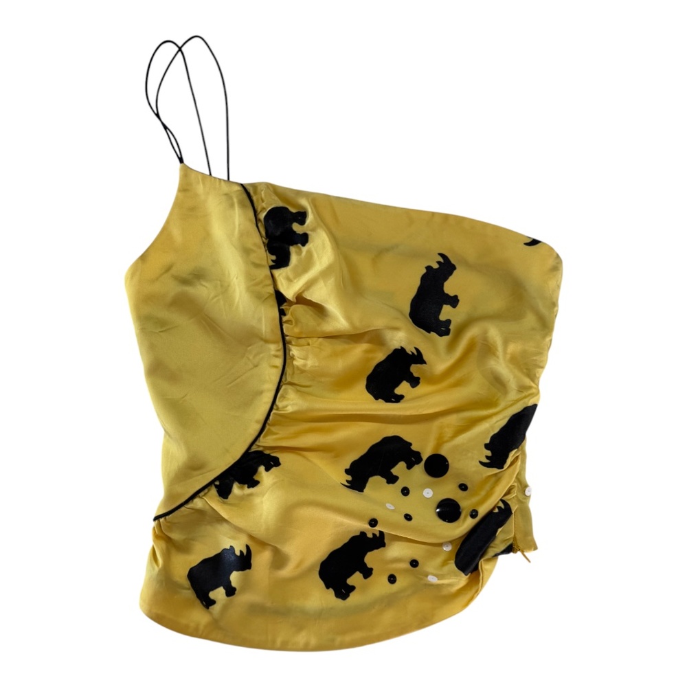 DELPHINE MURAT -  VINTAGE SS02 - RHINO ASYMMETRICAL DRAPED TOP - SATIN - YELLOW
